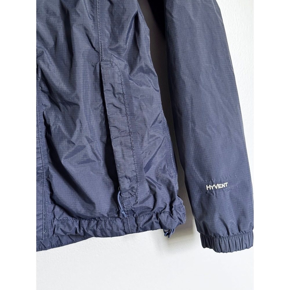 The North Face HyVent Rain Jacket Womens Small Navy Blue Orange Hooded Shell - Picture 2 of 8